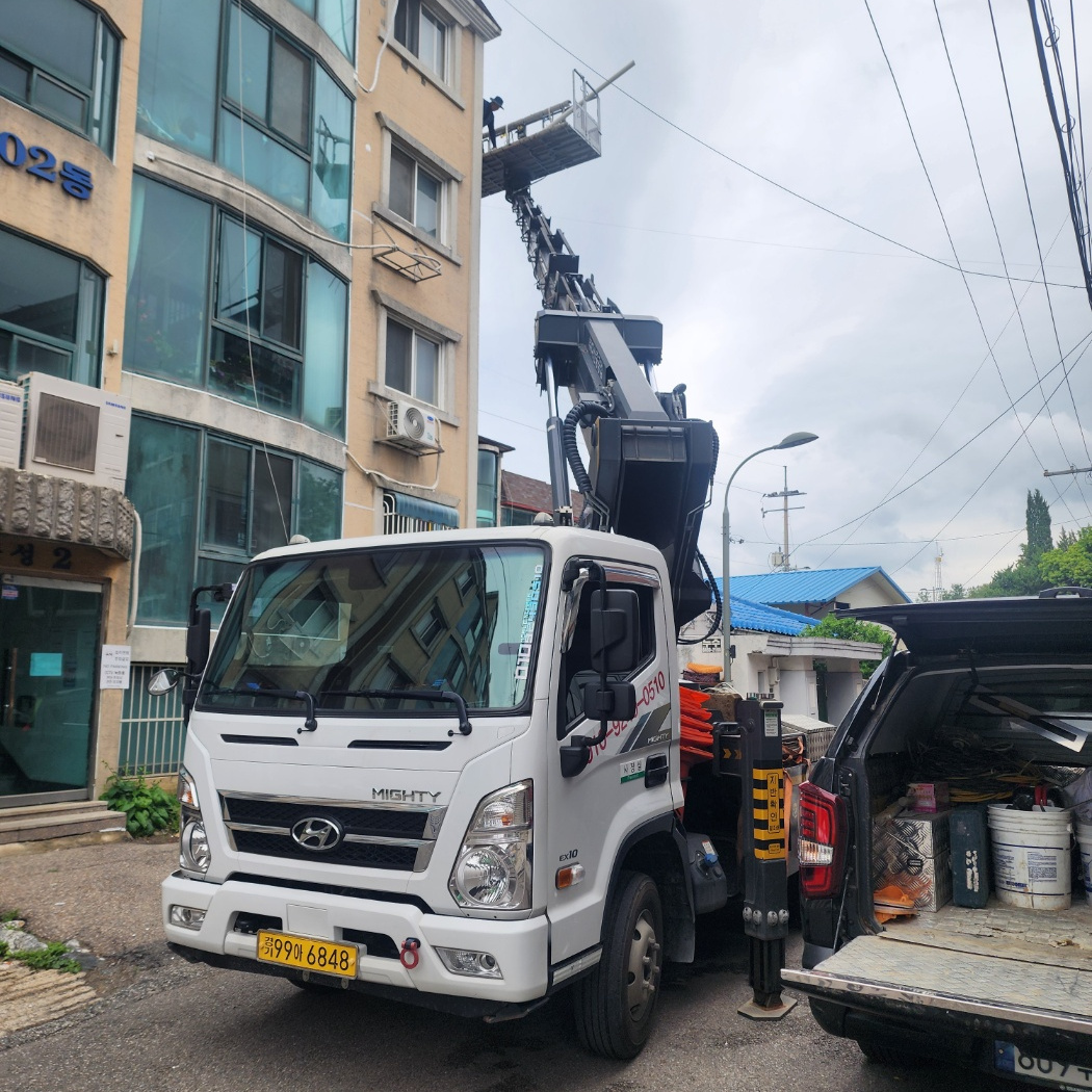 용인 자재 양중 스카이차 작업